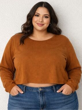 SPANX Cropped Long-Sleeve Top in Butterscotch Size 2X Orange Brown